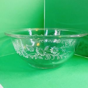 PYREX 322 Colonial Mist Bowl 1 L Clear Nesting Mixing White Flowers Floral 7in